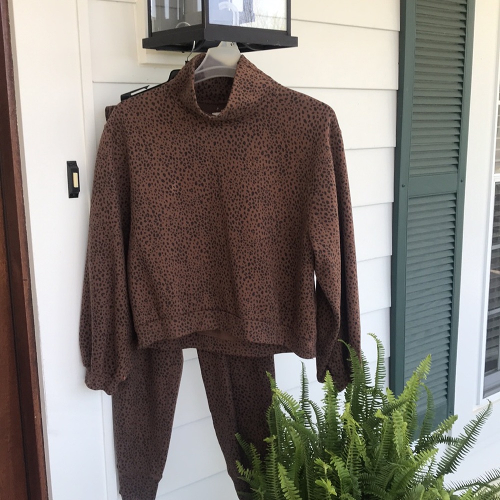 Abercrombie matching animal print sweat shirt and pants.